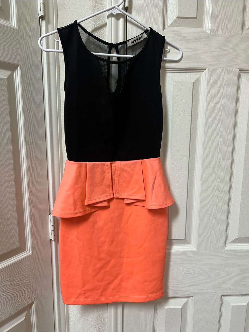 Mystic Black & Coral Peplum Mini Dress